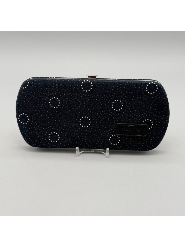 Thirty-One Black Hard Case Wallet White Dot Circle Design Snap Closure Clutch